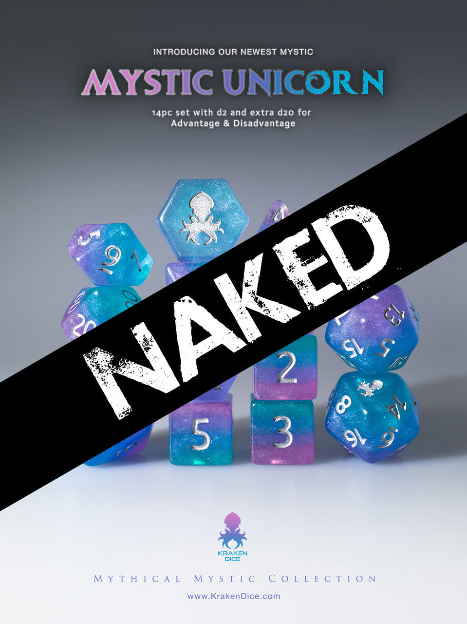 Naked Mystic Unicorn 14pc Dice Set With Kraken Logo